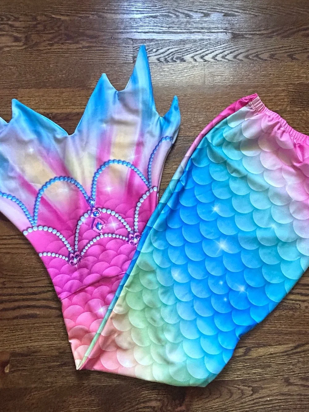 Girls Colorful Mermaid Princess Skirt - Pink Blue Gradient Sz 140